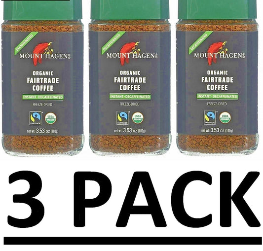 11/26 3 PACK - Mount Hagen DECAF Organic Freeze Dried Instant Coffee 3.53 oz