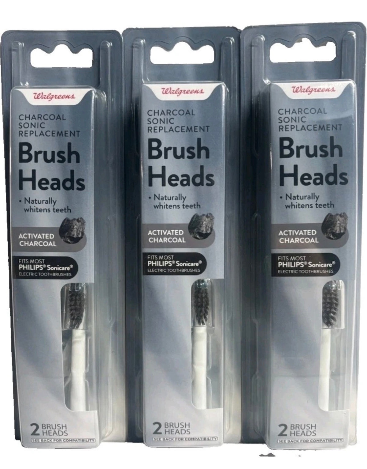 12 WALGREENS CHARCOAL Phillips SONIC REPLACEMENT BRUSH HEADS-2 BRUSH HEADS