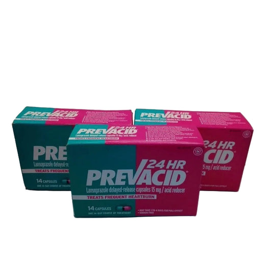 3x PREVACID 24HR TREATS FREQUENT HEARTBURN Capsules 14 Caps Exp 9/2026