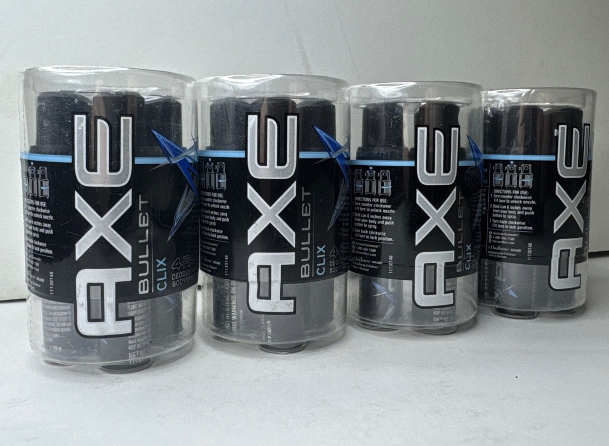 Lot of 4 AXE CLIX Bullet  Deodorant Body Spray  4 Count each Travel Size