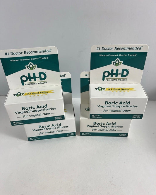 4x PH-D BORIC ACID VAGINAL SUPPOSITORIES 600mg 24ct EACH EXP 9/26 SEALED