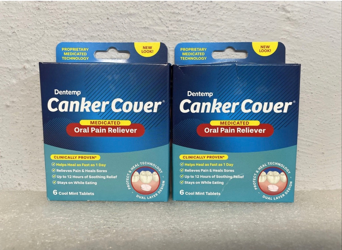 2x 1/27 Dentemp Canker Cover Canker Sore Pain Reliever Tablets 6 Count