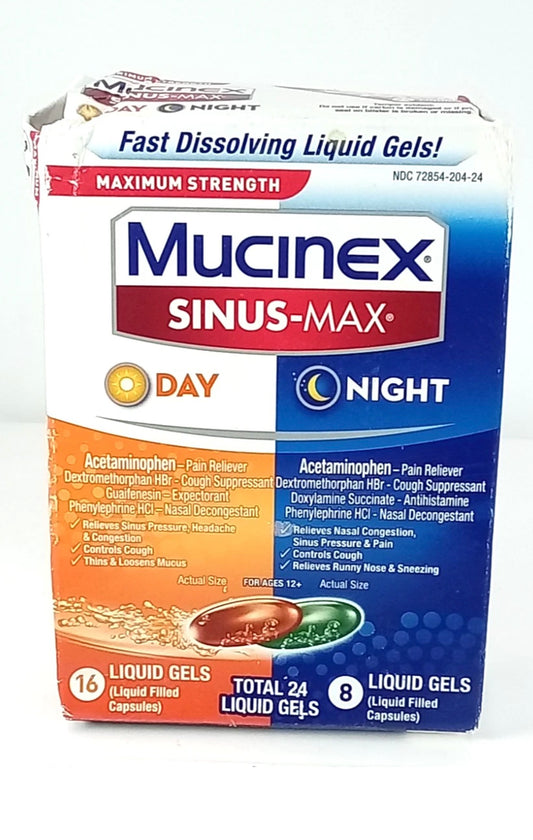 Mucinex Sinus-Max Max Strength Day & Night Sinus Mucus - 24 Liquid Gels 08/2026