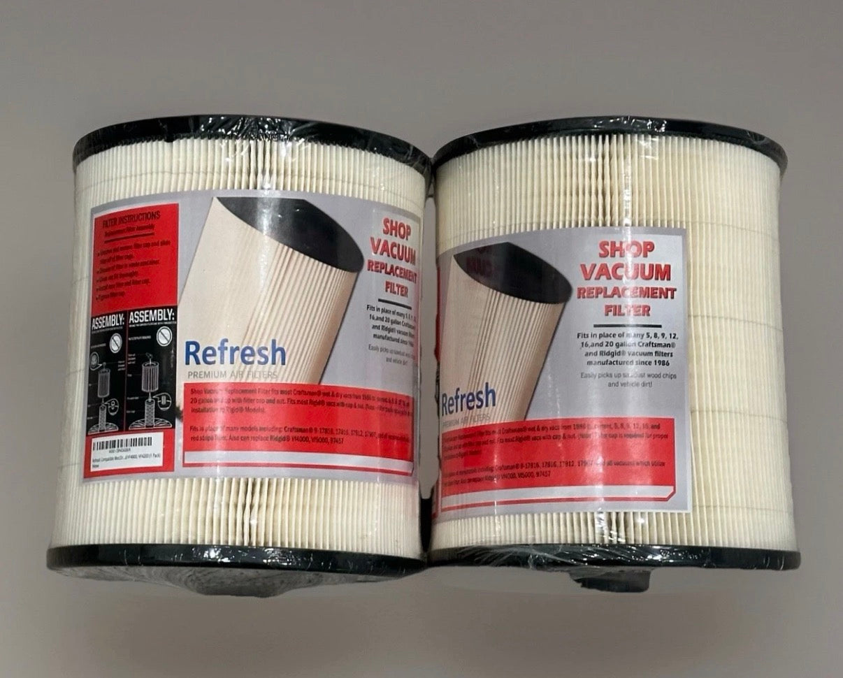 Refresh Shop Vac Vacuum Replacement Filter 5, 8, 9, 12, 16 & 20 Gal *Set of 2*