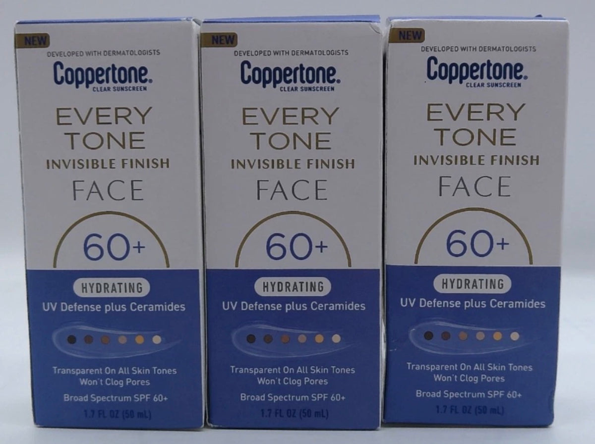3x 1/27 Coppertone Every Tone Invisible Face Sunscreen Lotion SPF 60, 1.7 FL OZ