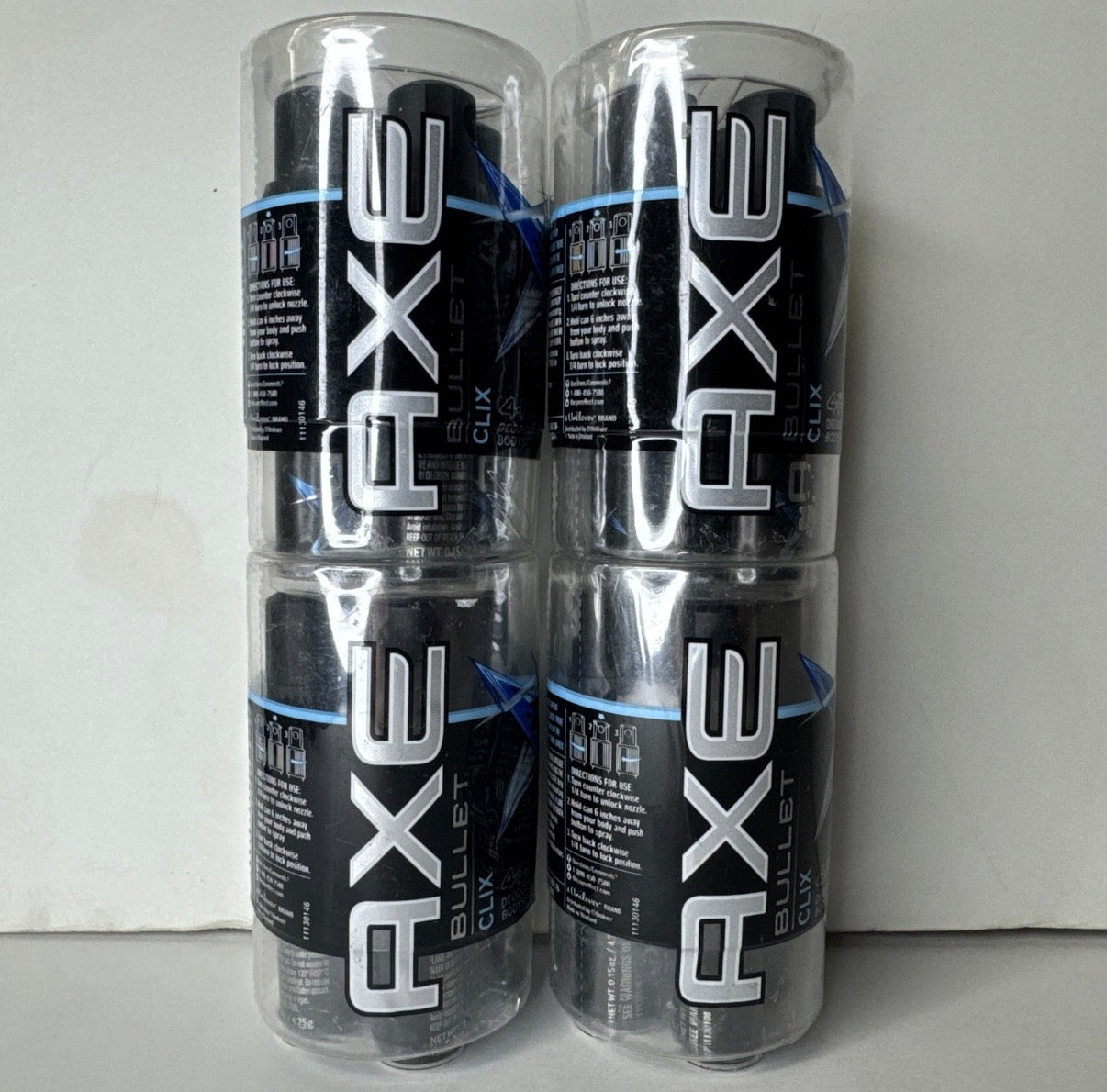 Lot of 4 AXE CLIX Bullet  Deodorant Body Spray  4 Count each Travel Size