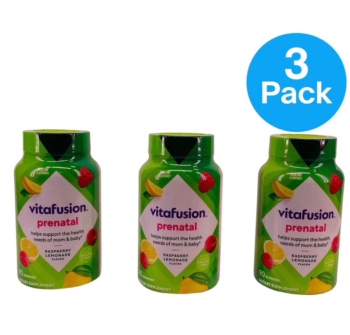 3x 3/27 Vitafusion Prenatal Gummies Raspberry Lemonade 90 Ct 3 Pack New