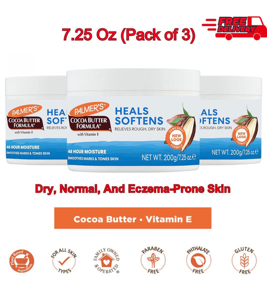 (3 Pack) Palmer's Cocoa Butter Formula Daily Skin Therapy Solid Lotion with Vitamin E, Body Moisturizer for Extremely Dry Skin, Softens and Soothes, 7.25 Ounces
