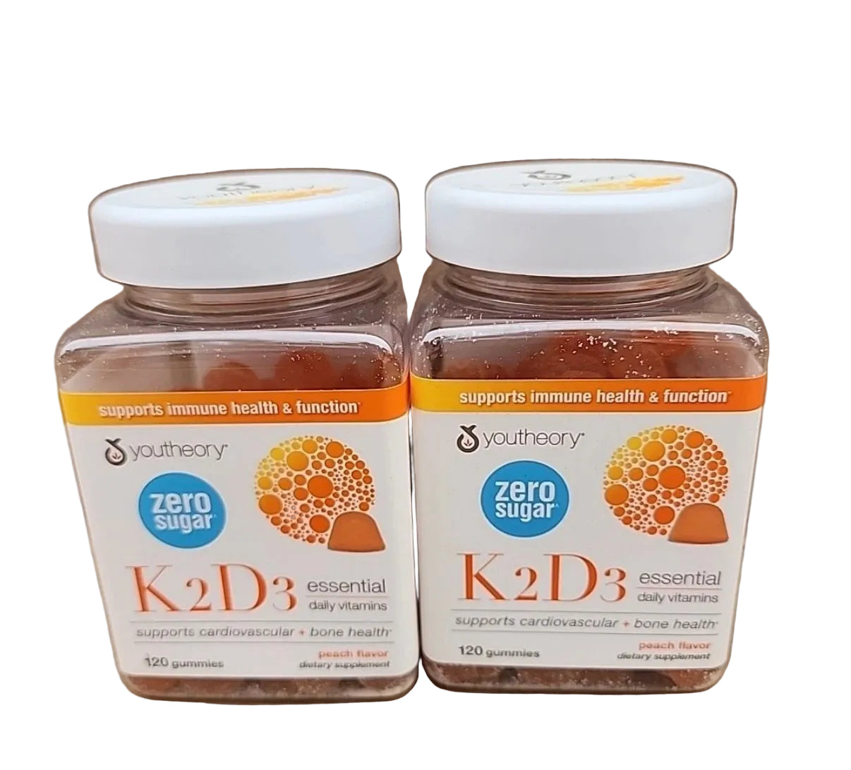 2x 10/26 Youtheory®  K2 D3 Zero Sugar Peach Gummies, 120 Count Vitamins