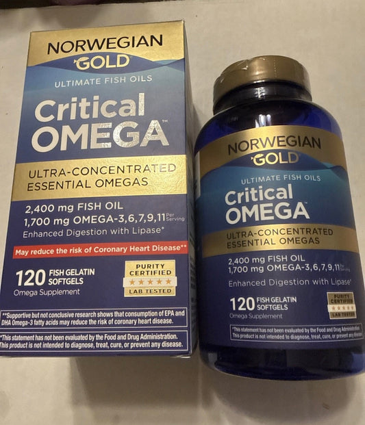 9/27 NORWEGIAN  GOLD   FISH OIL. CRITICAL OMEGA.  120 Soft Gels. Exp 9/27