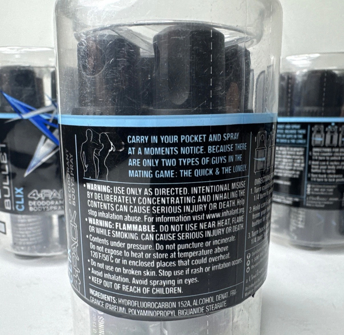Lot of 4 AXE CLIX Bullet  Deodorant Body Spray  4 Count each Travel Size