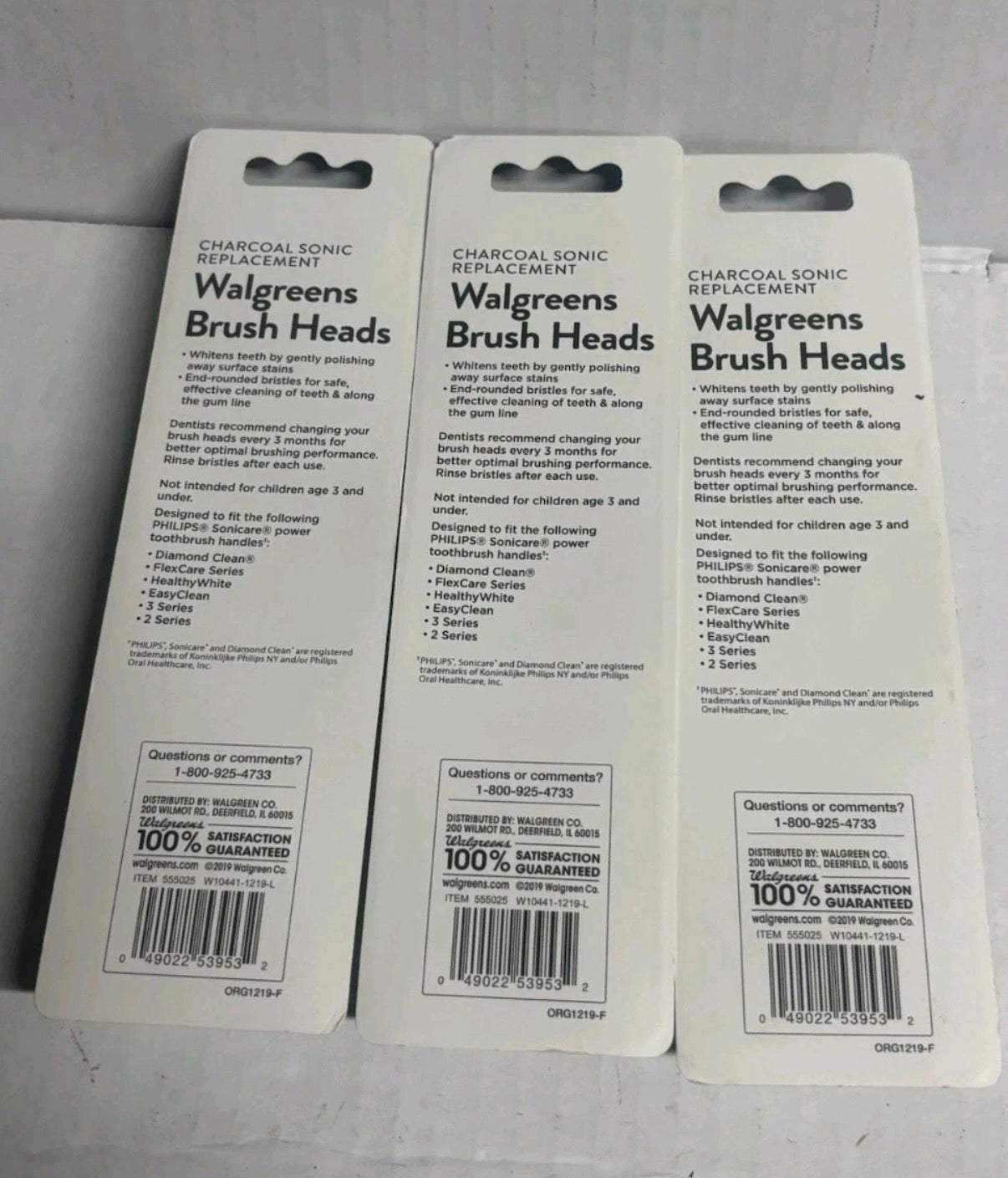 12 WALGREENS CHARCOAL Phillips SONIC REPLACEMENT BRUSH HEADS-2 BRUSH HEADS