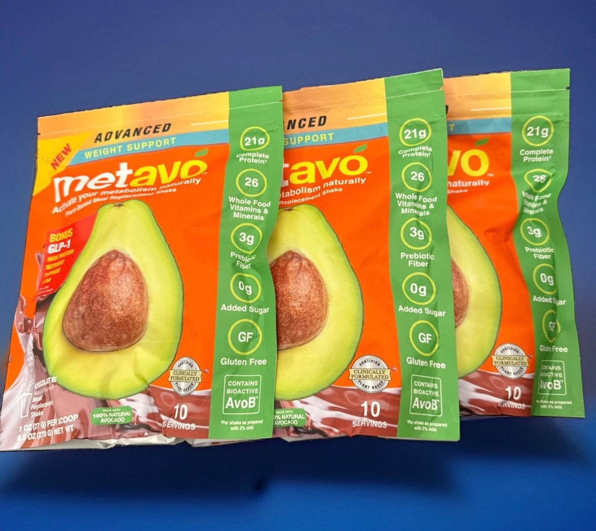 3 Bags Metavo Meal Replacement Shake Mix Chocolate Avocado Weight Support 9.5 Oz