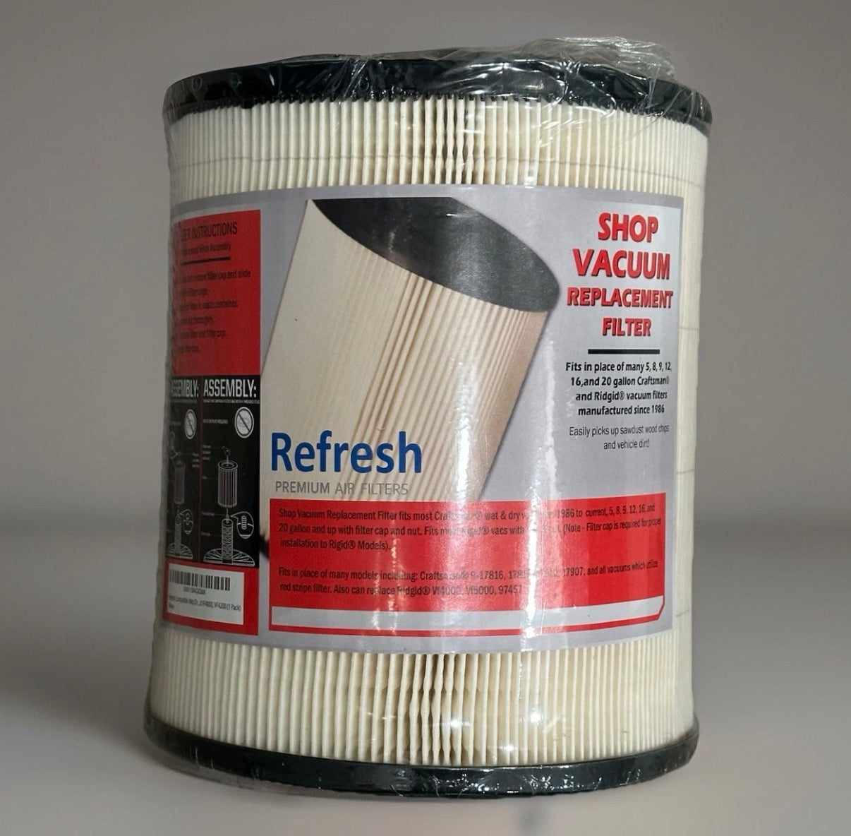 Refresh Shop Vac Vacuum Replacement Filter 5, 8, 9, 12, 16 & 20 Gal *Set of 2*
