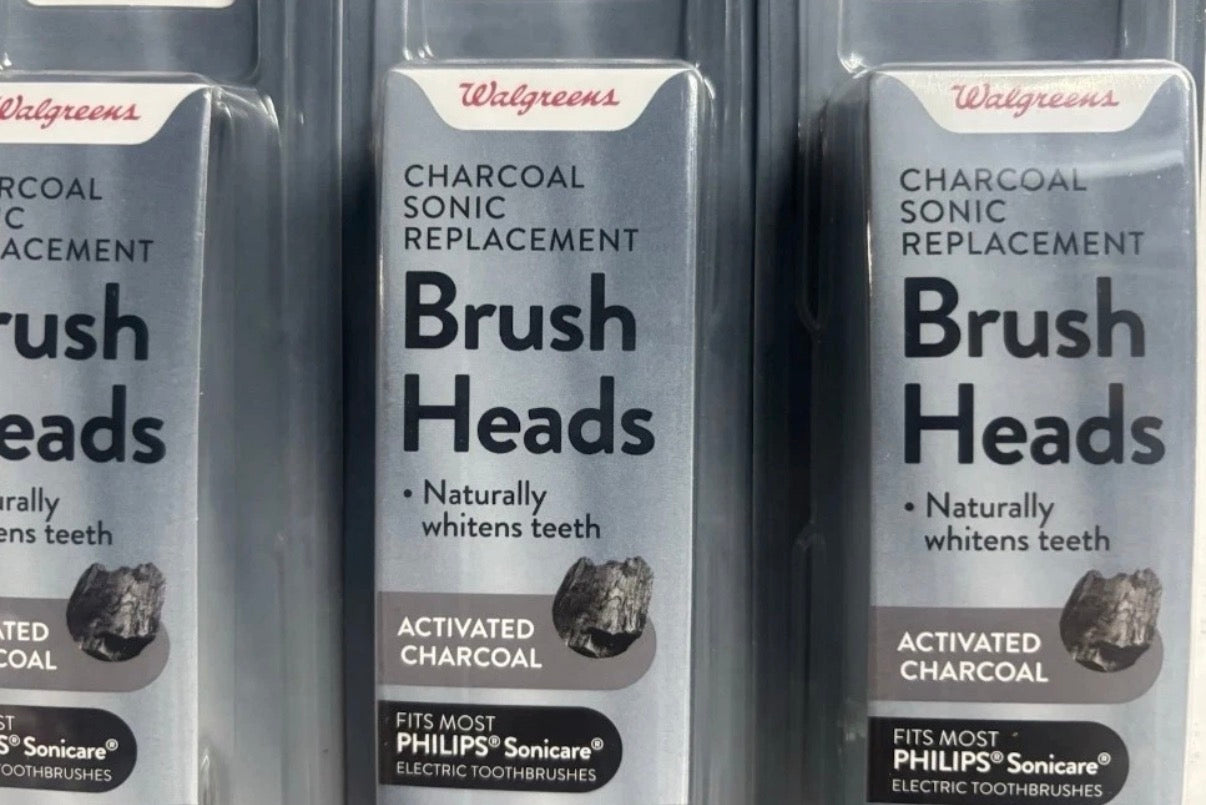 12 WALGREENS CHARCOAL Phillips SONIC REPLACEMENT BRUSH HEADS-2 BRUSH HEADS