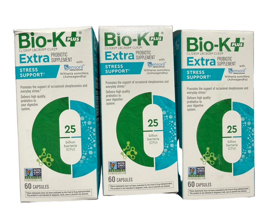 3 Pack Bio-K Plus Extra Probiotic Stress Support 60 Vegan Caps Exp 05/26