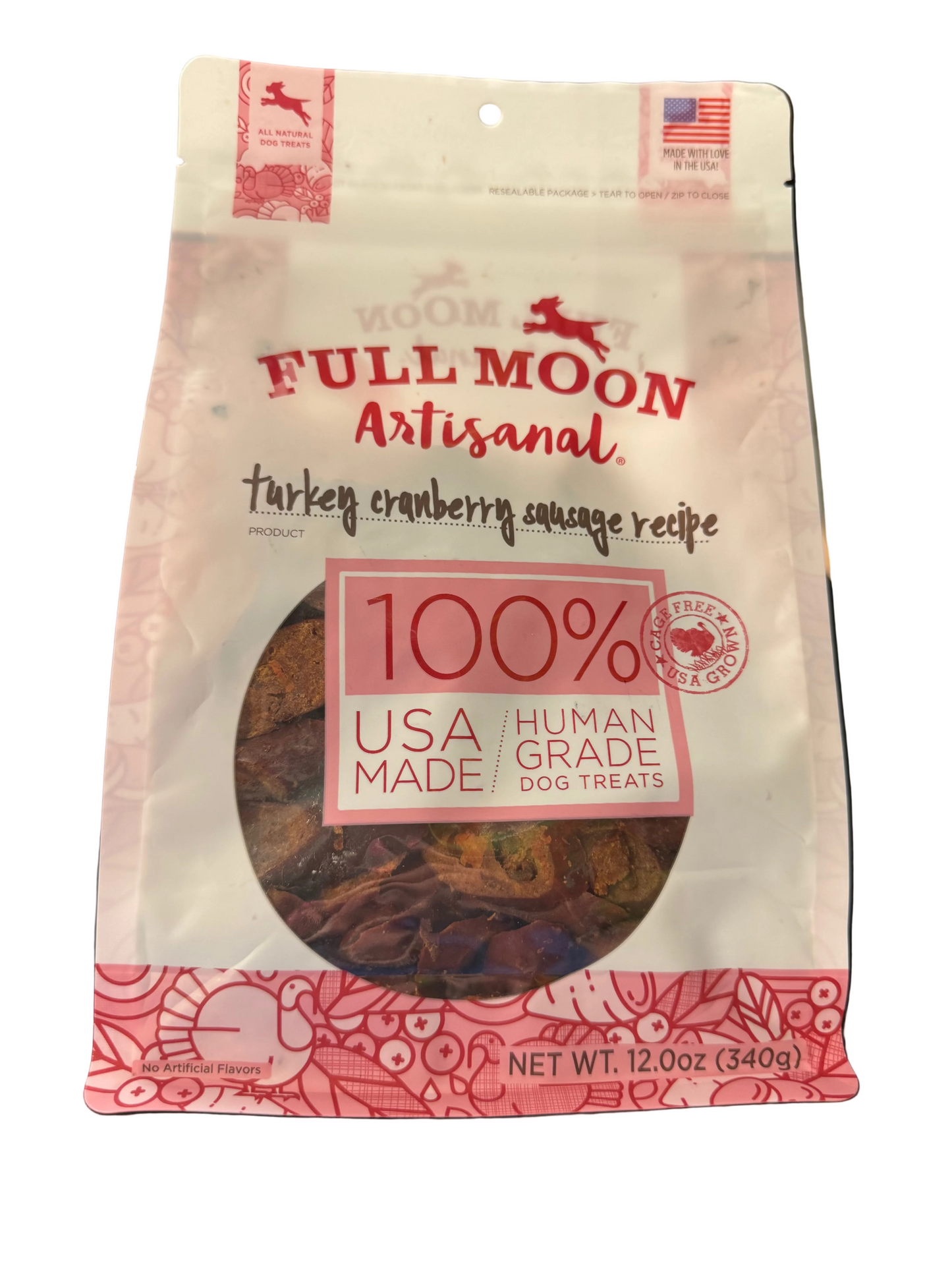 Full Moon Artisanal Human Grade Dog Treats Turkey Cranberry Sausage Recipe