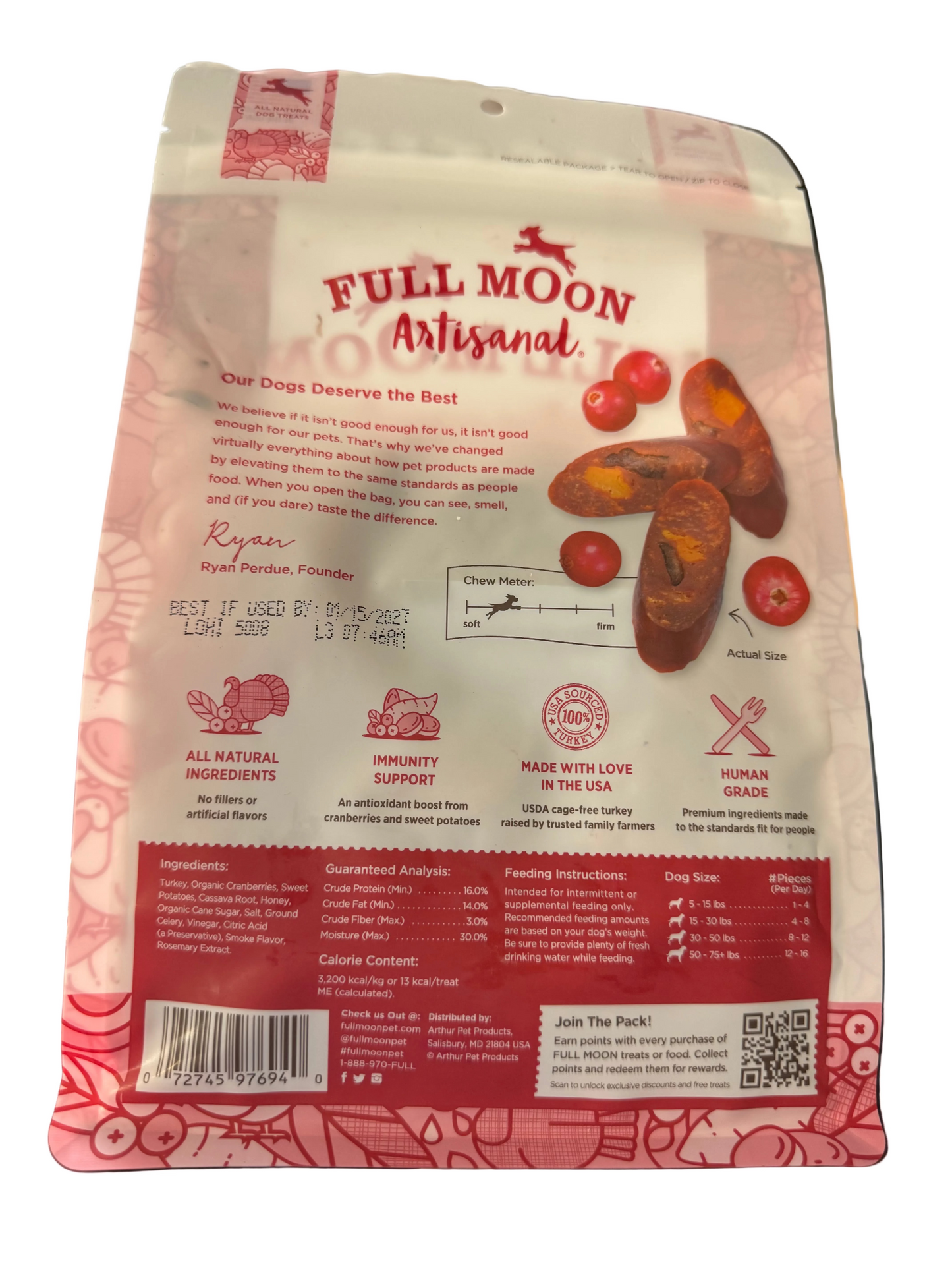 Full Moon Artisanal Human Grade Dog Treats Turkey Cranberry Sausage Recipe