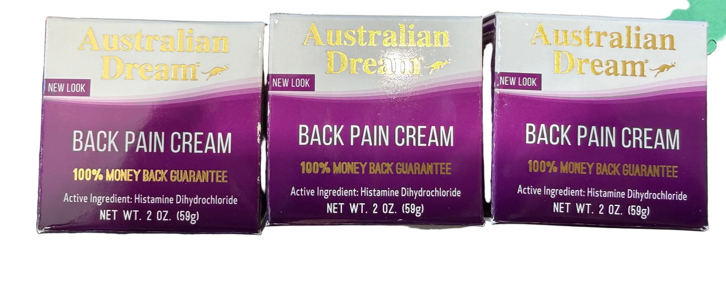 3X 11/26 Australian Dream Back Pain Cream, Soothing, Non-Greasy, Muscle Relief, 2 oz Jar