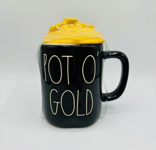 Rae Dunn Pot Of Gold Figural Mug Coffee cup Gold Coin Topper St.Patricks Day New