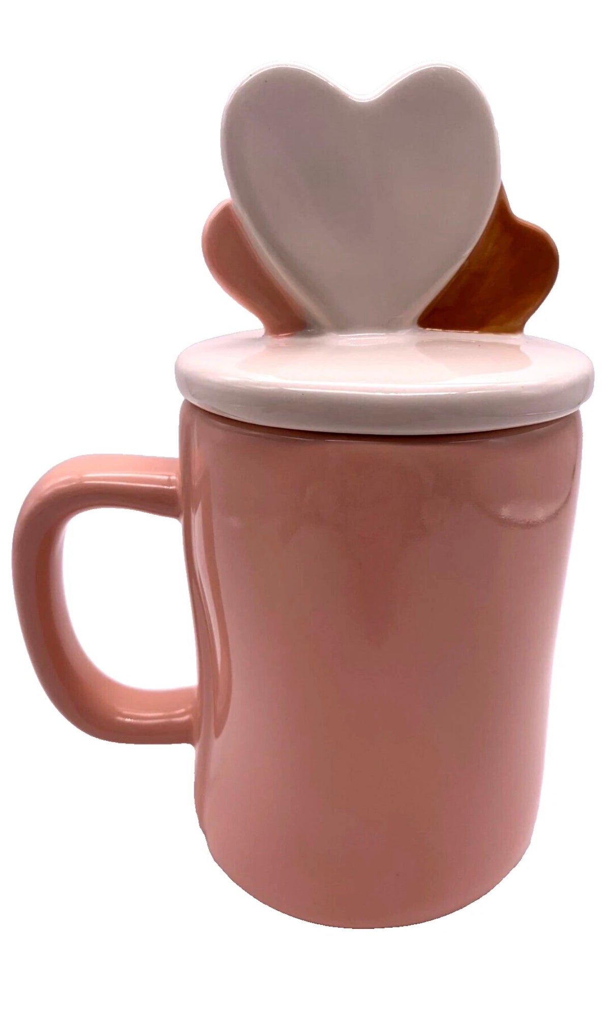 Rae Dunn Valentine's Day LOVE IS HUMAN mug - with HEARTS Topper - Ceramic 16 oz New