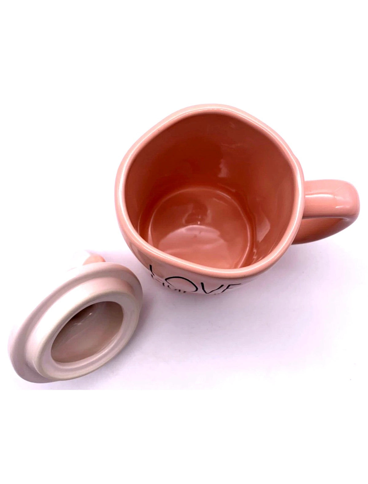 Rae Dunn Valentine's Day LOVE IS HUMAN mug - with HEARTS Topper - Ceramic 16 oz New