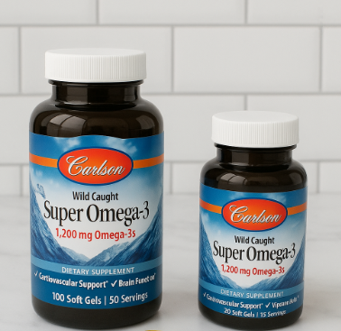 3/26 Carlson - Super Omega-3 Gems, 1200 mg Omega-3 Fatty Acids with EPA and DHA, Wild-Caught Norwegian Supplement, Sustainably Sourced Fish Oil Capsules, Omega 3 Supplements, 100+30 Softgels