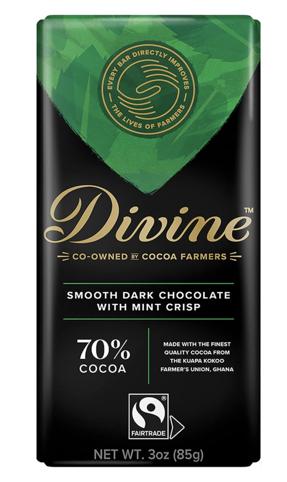 9/26 Divine Chocolate Bars - 70% Dark Chocolate with Mint Crisp | 3oz. Bars (12 Pack)