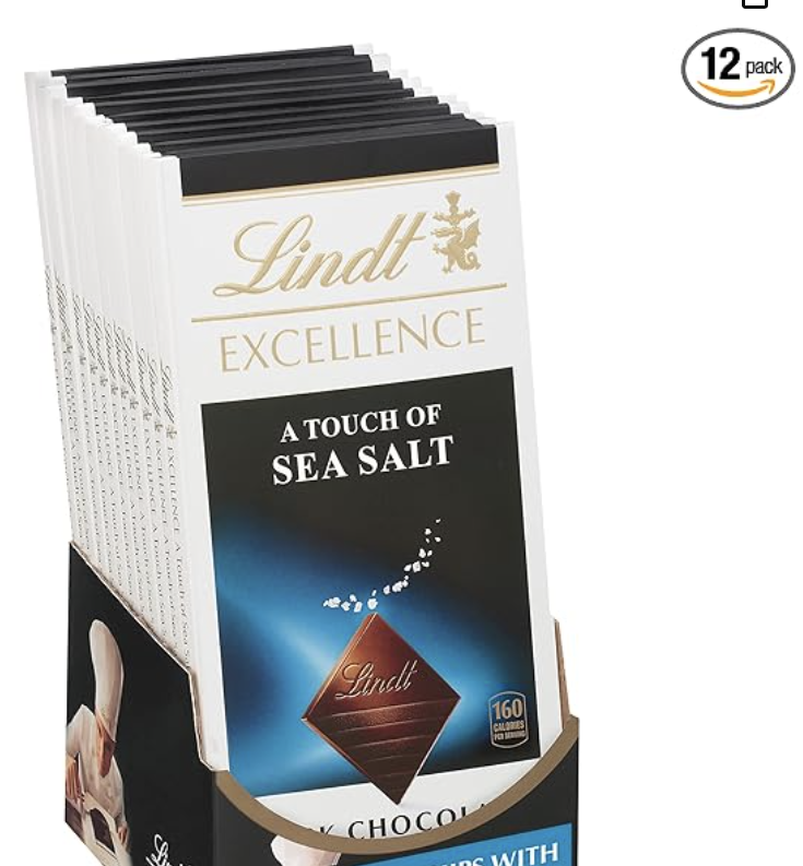 1/26 Lindt EXCELLENCE Sea Salt Dark Chocolate Bar, Dark Chocolate Candy with a Touch of Sea Salt, 3.5 oz. Bar (12 Pack)
