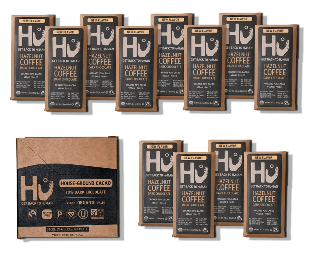 6/26 Hu Kitchen Organic Dark Chocolate Hazelnut Coffee Bar 2.1 Oz Pack Of 12