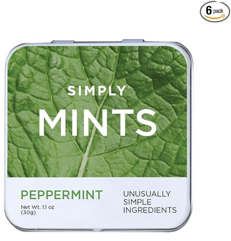 SIMPLY MINTS Natural Peppermint Breath Mints, 6 Pack (180 Pieces), Made With Real Peppermint Oil