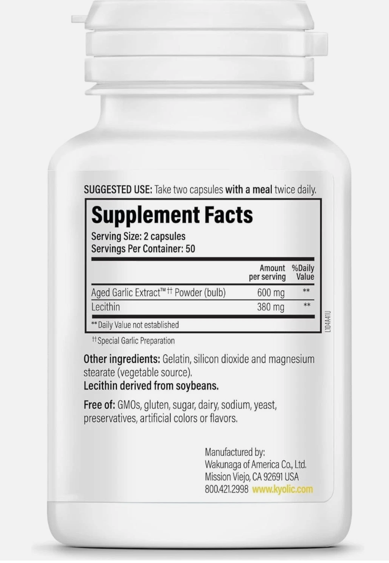 4/28 Kyolic Aged Garlic Extract Cholesterol Formula 104 with Lecithin - 100 Capsules