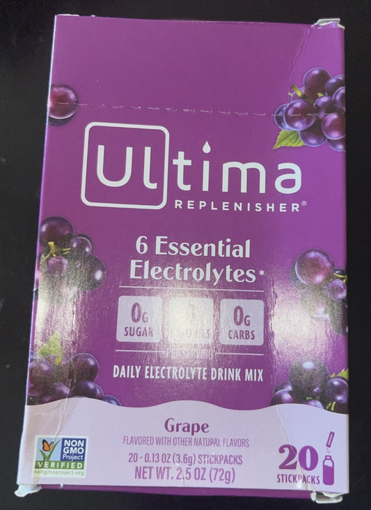 8/26 Ultima Replenisher Hydrating Electrolyte Powder, Grape, 20 Count Box