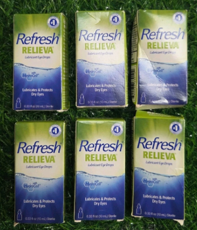 6x 4/27  REFRESH RELIEVA LUBRICANT DRY SENSITIVE EYE DROPS HYDROCELL 0.33oz