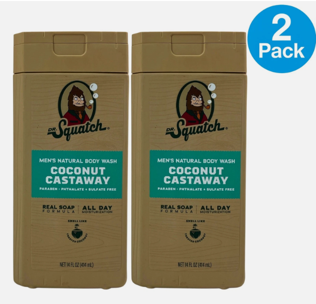 2x Dr. Squatch Men's Natural Body Wash Coconut Castaway 14 fl oz