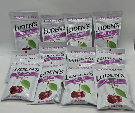 3/27 12x Ludens Soothing Dual Relief Throat Cough Drops Wild Cherry Flavor 25ct 12