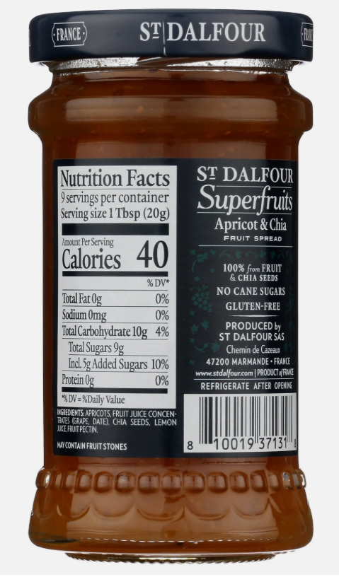 St Dalfour Superfruits Apricot Chia Fruit Spread 6 Oz Seeds 6 Pack