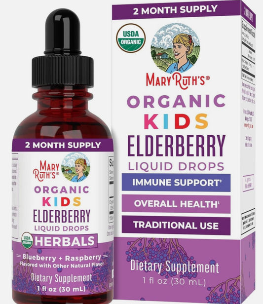 MaryRuth Organics USDA Organic Elderberry Liquid Drops for Kids | Vegan Elderberry Extract Organic Glycerin | Immune Support Supplement | Overall Health | Formulated for Ages 4-13 | 1oz