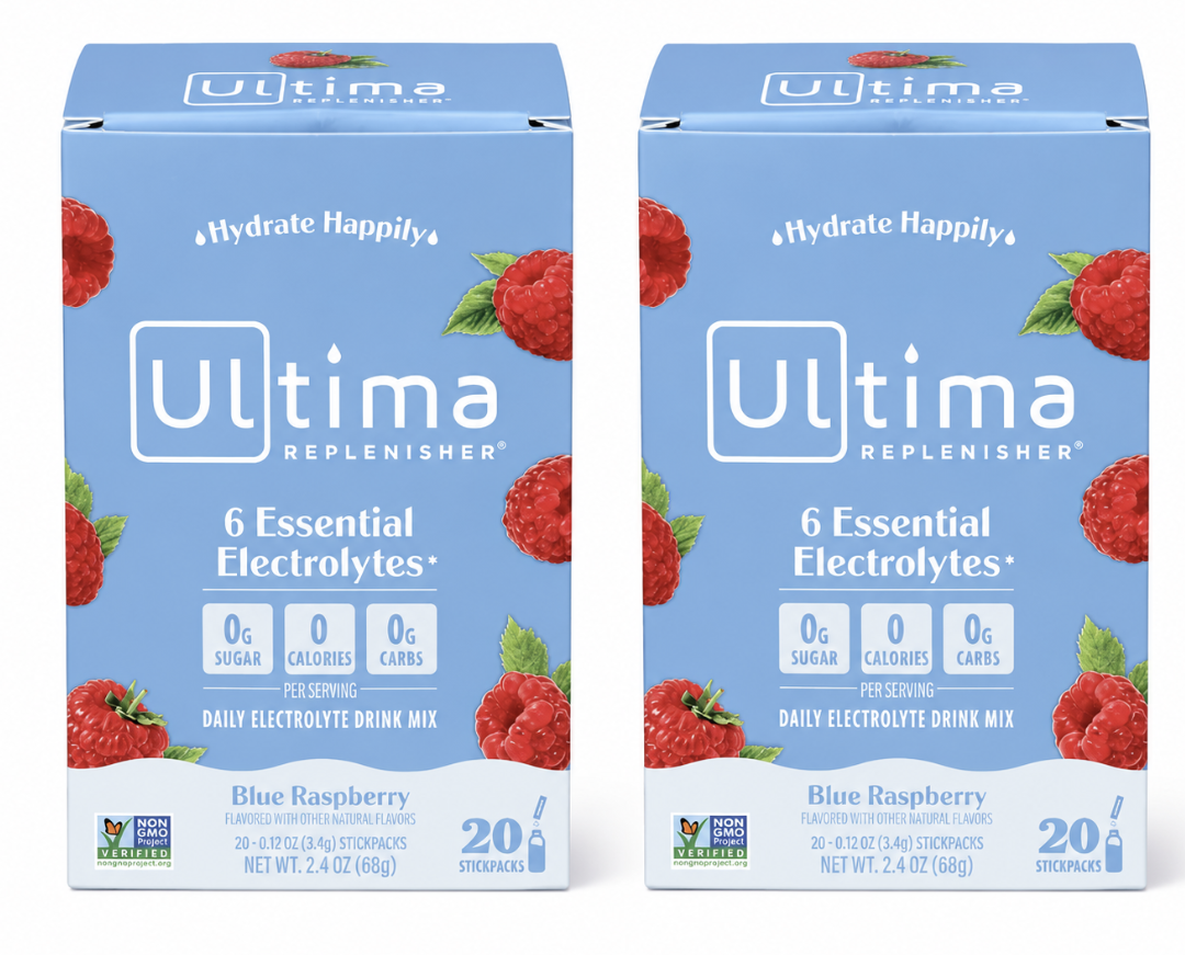 2x 9/26 READ Ultima Replenisher Electrolyte Hydration Drink Mix, Blue Raspberry, 20 Sticks