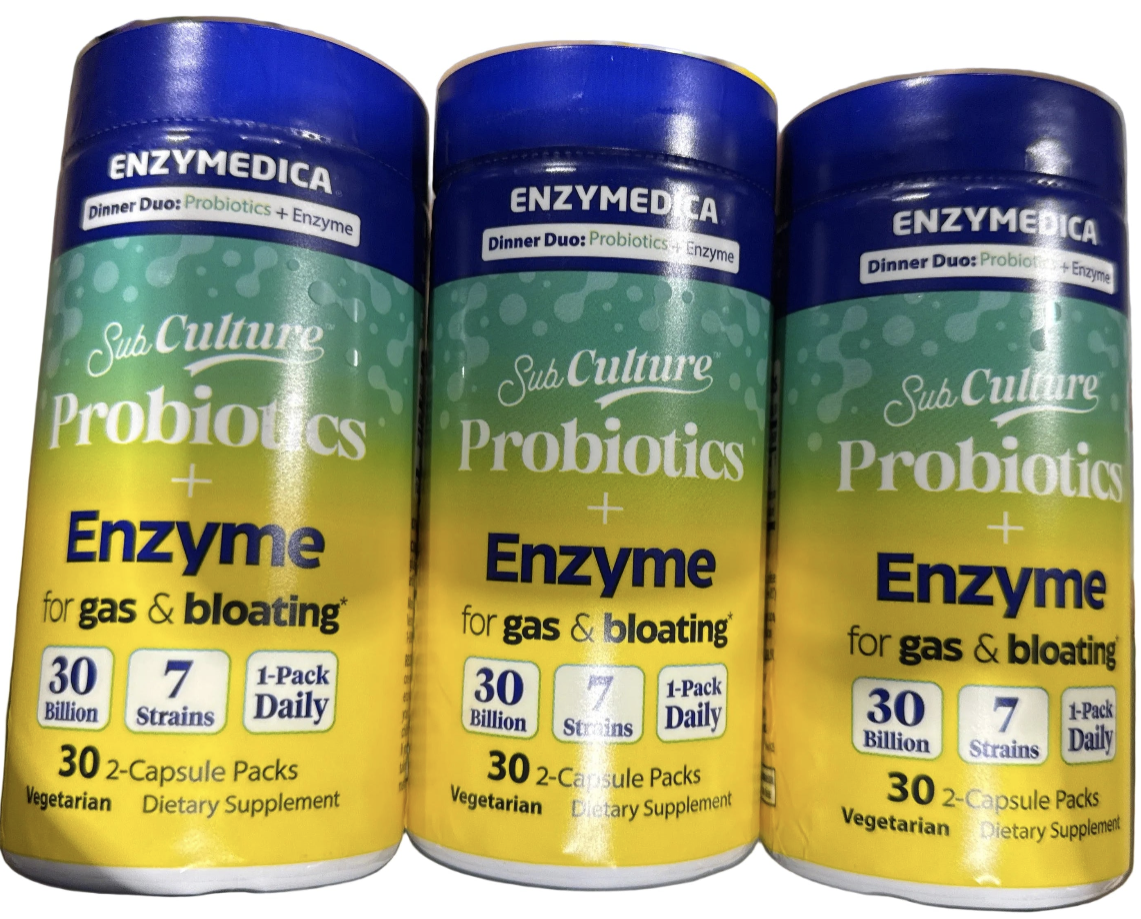 3x Enzymedica SubCulture Dinner Duo for Gas & Bloating- Enzymes and Probiotics 30 Servings