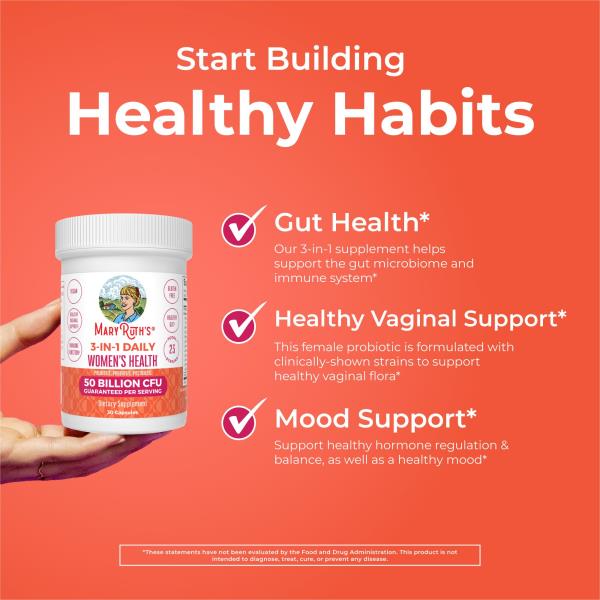 Lot of 2 MaryRuth Organics 3-in-1 Daily Health Probiotics for Women | Clinically Tested | Hormone Support & Gut Health Supplement | 50 Billion CFU | Allergen Free | 30 ct