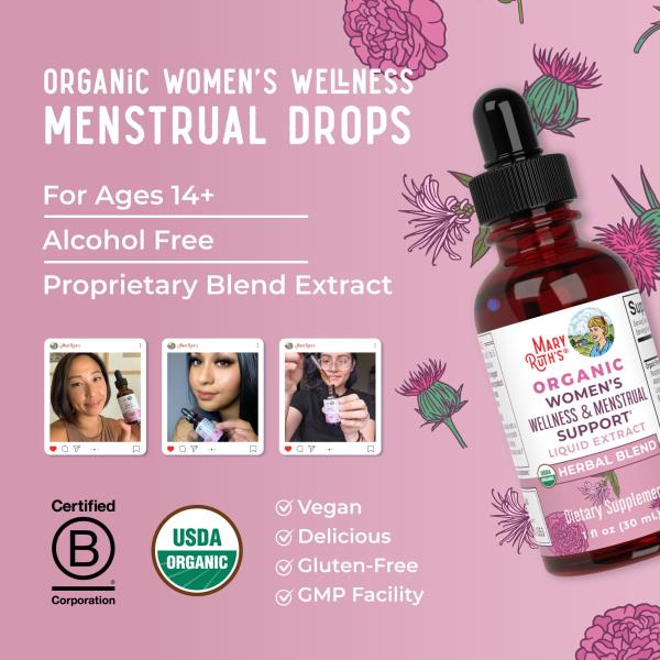 READ MaryRuth Organics USDA Organic Women's Wellness Liquid Herbal Supplements | Includes Stinging Nettle, Raspberry Leaf, Eleuthero Root, Chaste Tree Berry | Menstrual Support | Non-GMO, Vegan