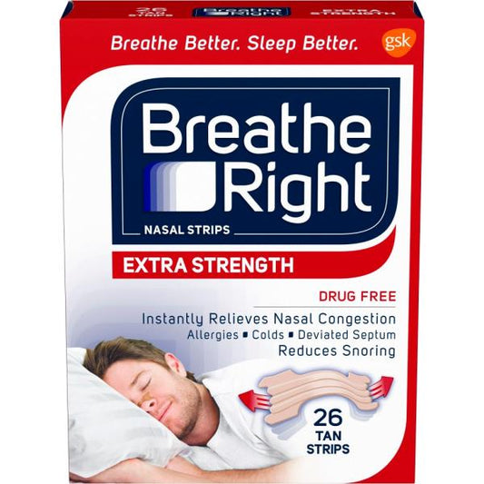 Breathe Right, Extra Strength Nasal Strips, Tan, 26 count, Drug-Free 9/27