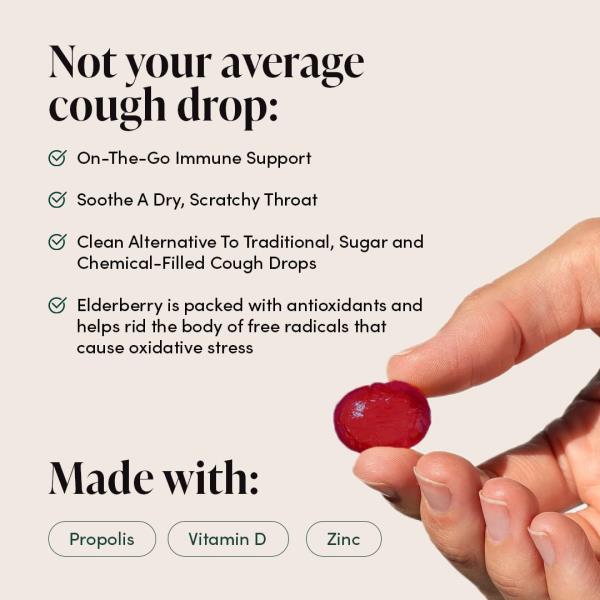 Beekeeper's Naturals Soothing Honey Elderberry Cough Drops Immune Support with Vitamin D, Zinc and Propolis Throat Soothing Lozenges, 14 Ct