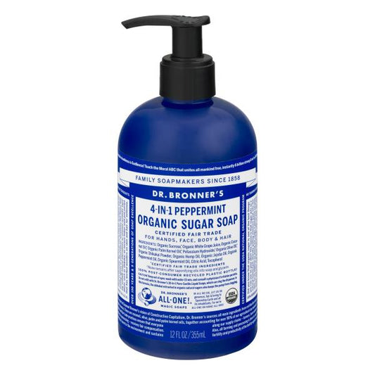 Dr. Bronner's 4-in-1 Peppermint Organic Sugar Soap - Fair Trade, For Hands, Face, Body & Hair
