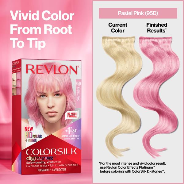 Revlon ColorSilk Digitones Permanent Hair Color with Keratin, 95D Pastel Pink, 2 Count