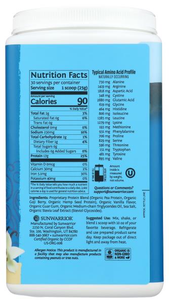 Sunwarrior Warrior Blend - Organic Vegan Plant Protein Powder with BCAAs and Pea Protein - Dairy free, Gluten Free, Soy Free, Non- GMO, Plant based protein powder, Sugar free and Keto Friendly