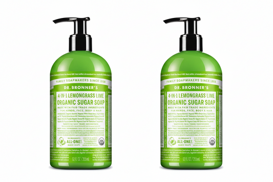 2x Dr. Bronner's - Organic Sugar Soap (Lemongrass, 12 Ounce) - Made with Organic Oils, Sugar and Shikakai Powder, 4-in-1 Use: Hands, Body, Face and Hair, Cleanses, Moisturizes and Nourishes, Vegan