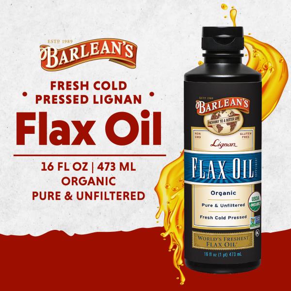 READ Barlean's Organic Lignan Omega 3 Flaxseed Oil Liquid Supplement for Men and Women, Cold Press Flax Seeds, 7230mg ALA Fatty Acid, Vegan and Gluten Free, 16 oz
