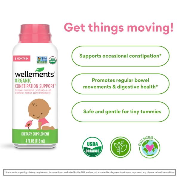 2x Wellements Organic Constipation Support | Safe and Gentle Organic Constipation Relief for Infants, Babies and Toddlers | No Harsh Laxatives | USDA Certified Organic | 4 Fl Oz. 6 Months +